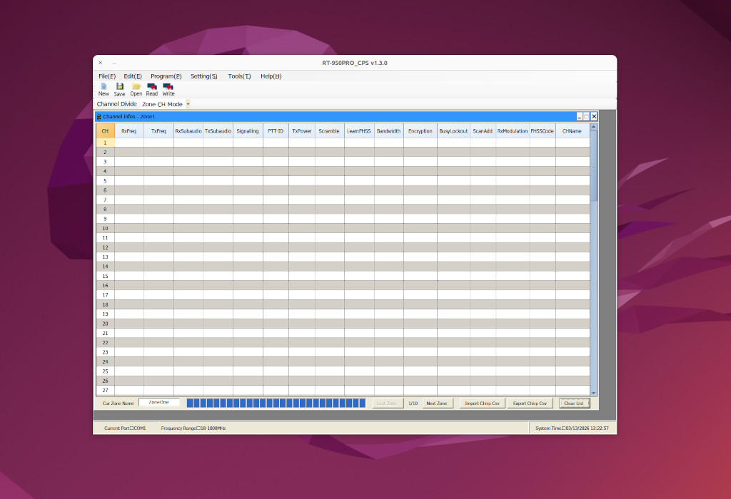 Radtel RT-950 PRO CPS Programming V1.3.0 260212 Running On Wine/Linux